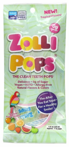 Zollipops, Zolli Pops, The Clean Teeth Drops, Tropical Fruit, Set Of 7 Pops